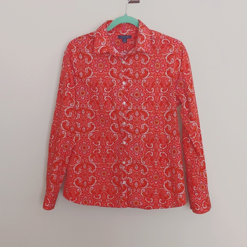 Land's End Pink Pattern Button Up Size 10